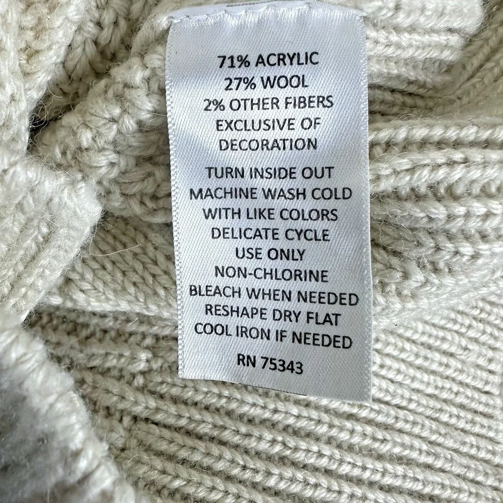 Fenn Wright Manson Cable Knit Cardigan Women's M‎ Ivory Wool Blend Elbow Patches
